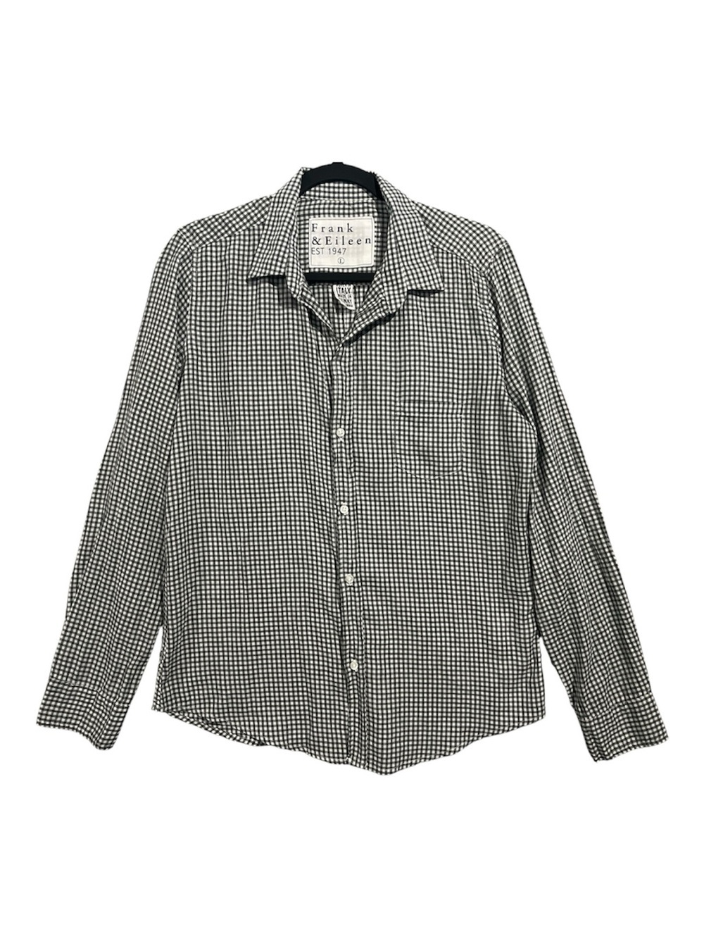 Frank & Eileen Barry Shirt Women’s Large Gray White Gingham Check Button-up